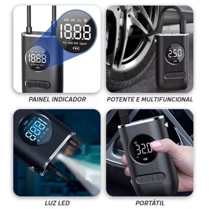 Mini Compressor de Ar Portatil Recarregavél Digital USB Calibrador Pneu