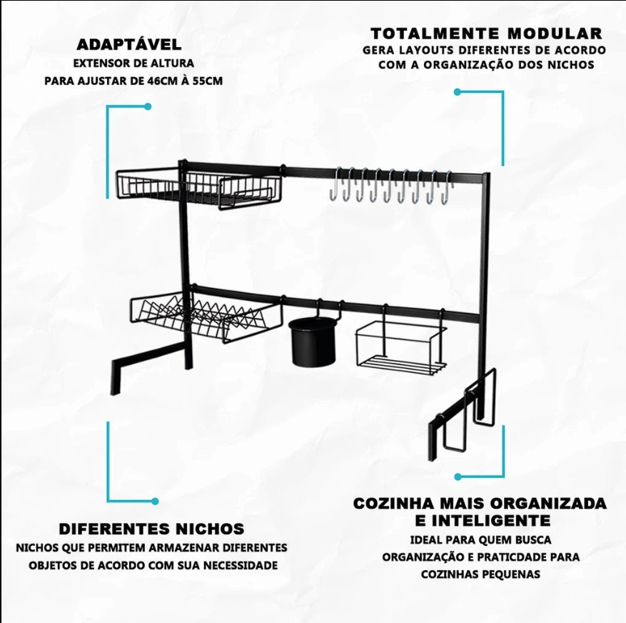 Escorredor Suspenso Preto Aço Inoxidável