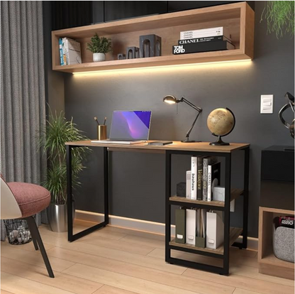 Mesa Home Office C/prateleiras De Metal E&A - Preto/Canela