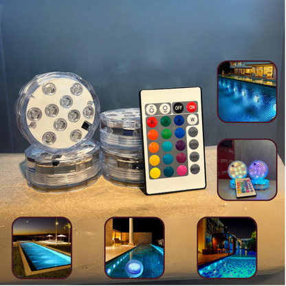 Kit 4 Luminárias de Piscina RGB - Sem Fio Com Controle Remoto