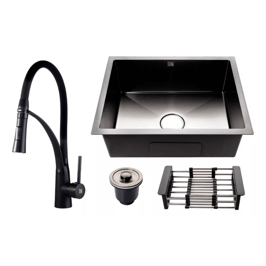 Kit Cuba Cozinha Gourmet Aço Inox C/ Torneira Flexível Preto