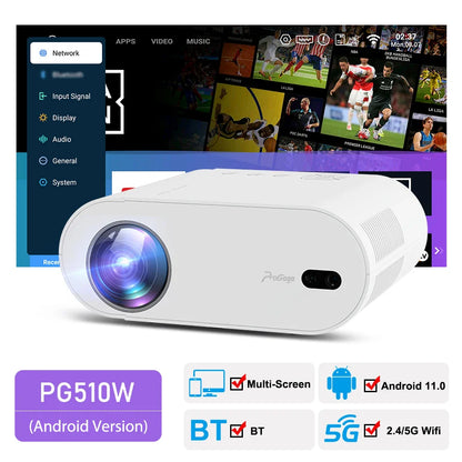 Projetor 4K PG510W Android 11 WiFi Auto Foco Keystone