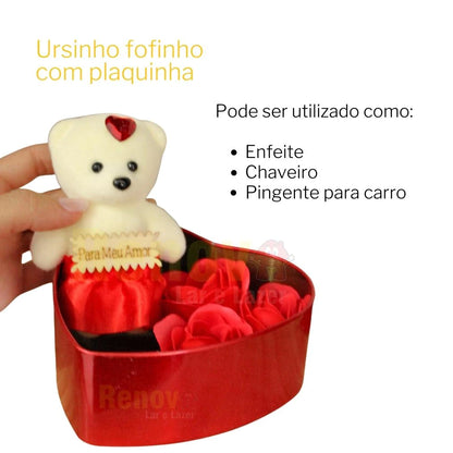 Caixa De Presente Coração, Urso E Rosas