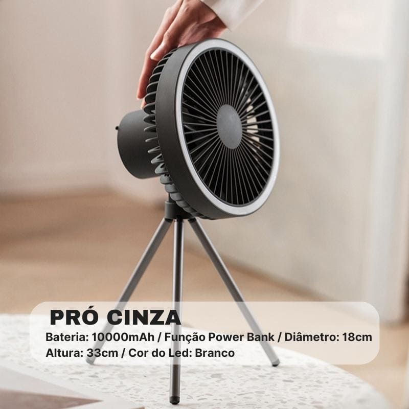 Ventilador Portátil Turbo com Tripé e Luz LED