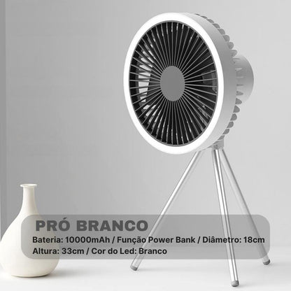 Ventilador Portátil Turbo com Tripé e Luz LED